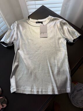 Zara Silver Shimmer Knit Tee